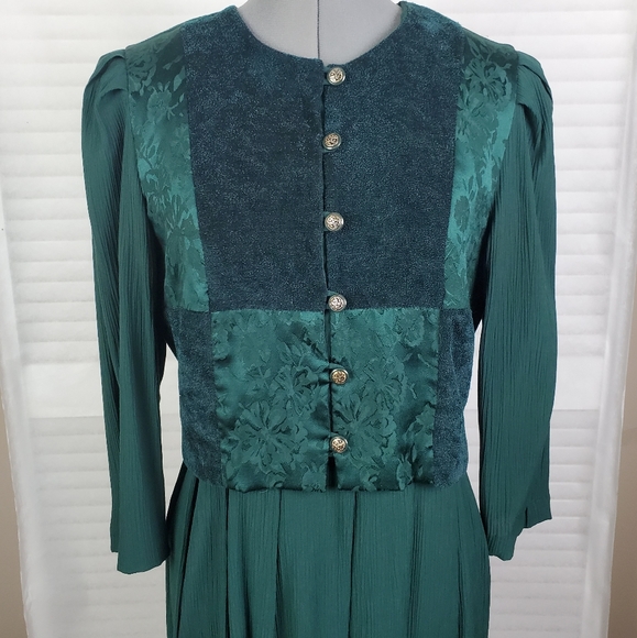 Vtg green patchwork rayon long sleeve maxi dress 8 - Picture 4 of 10